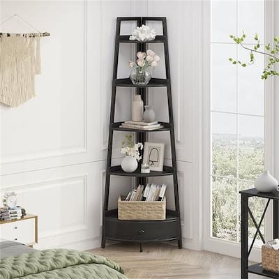 Corner Shelf with Drawer - 17.3"D x 24.4"W x 68.9"H
