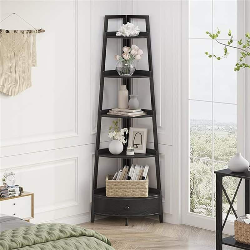 Corner Shelf with Drawer - 17.3"D x 24.4"W x 68.9"H
