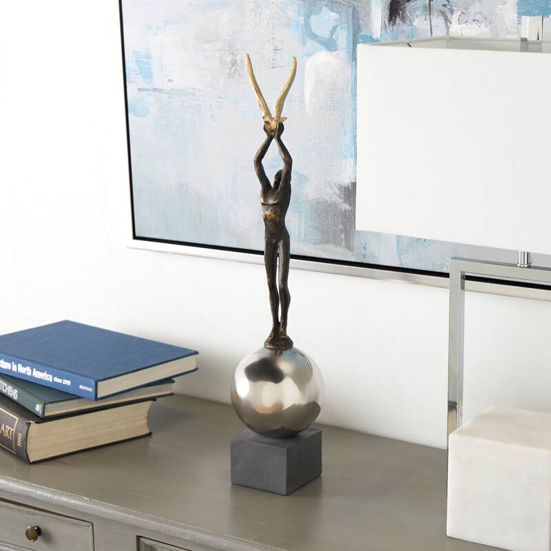 Silver Polystone People Decorative Sculpture with Stainless Steel Accents - Silver