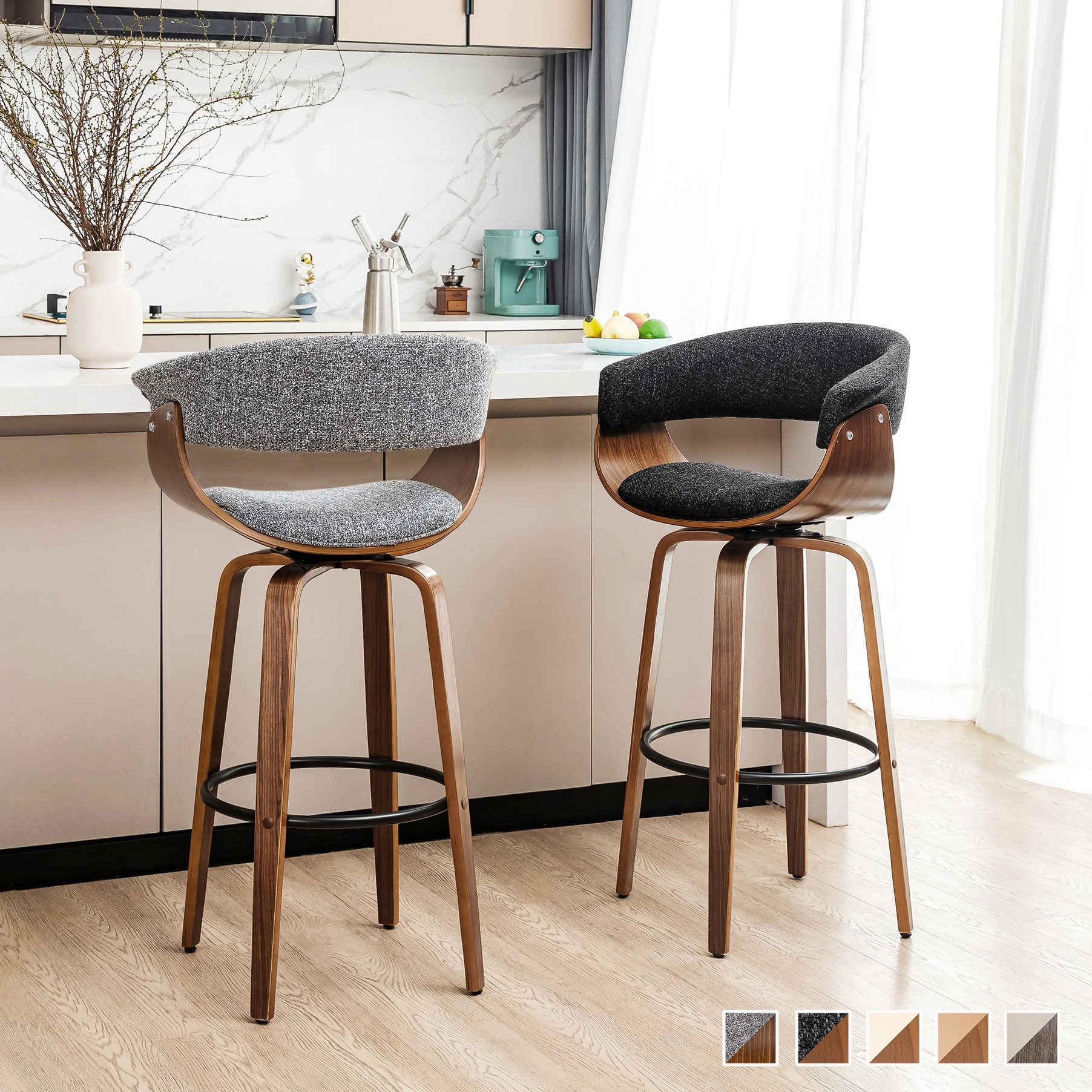 Glitzhome Set of 2 or 4 Modern Counter & Bar Height Wooden Swivel Bar Stools
