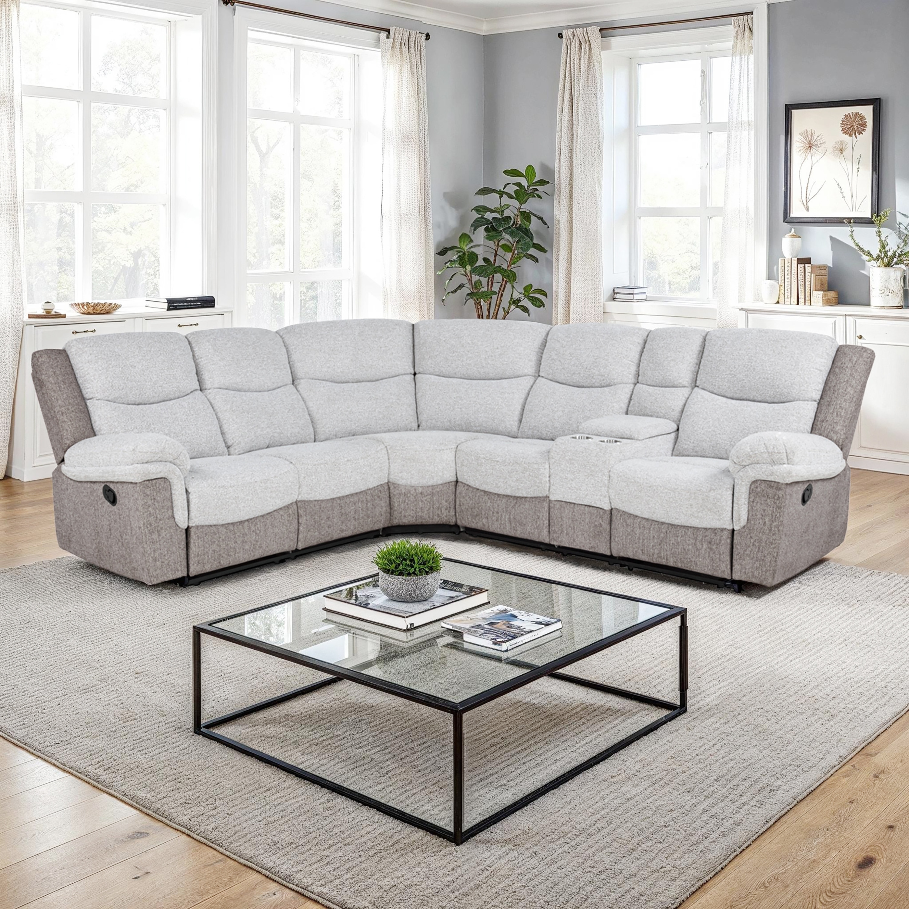 Linon Wrenlee Sectional with Easy-Pull Recliners