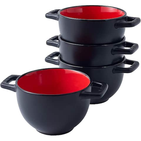 Set of 4 Large Soup Crocks with Handles for Cereal Bowl, Soup, Stew, Chilli, - Oven safe - 24 oz Soup Bowl