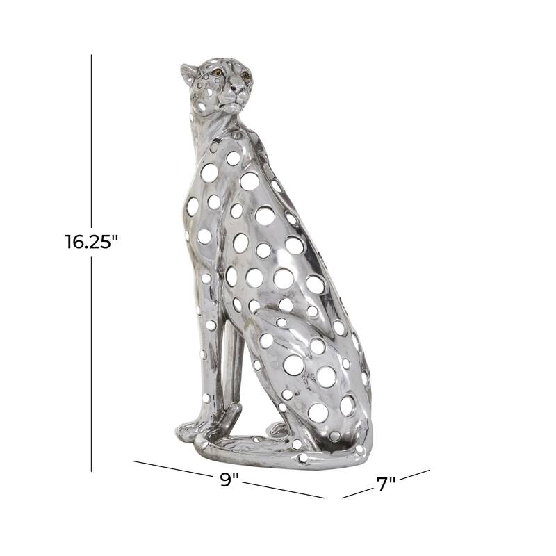 Polystone Leopard Decorative Sculpture - Gold or Silver - Roche River Decor