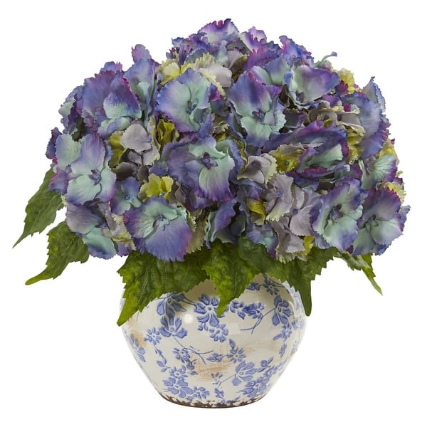 Hydrangea Artificial Arrangement in Floral Design Vase 14 Bed Bath