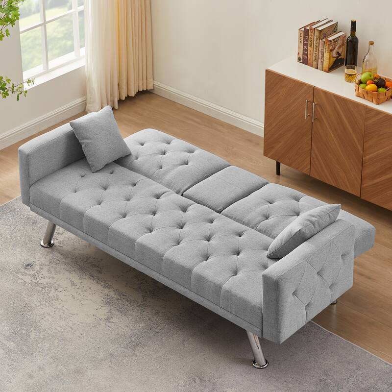 Loveseat Linen Convertible Sofa and Daybed Futon Sleeper Bed with Cup