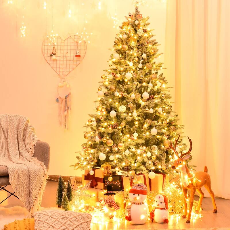 Gymax 6.5FT Pre-lit Pine Christmas Tree Snow Flocked Decoration Tree - See Details