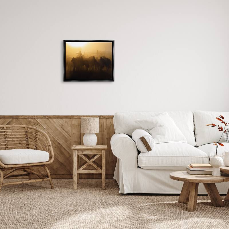 Stupell Western Cowboy at Dusk Framed Floater Canvas Wall Art Design by PBurchettePhoto