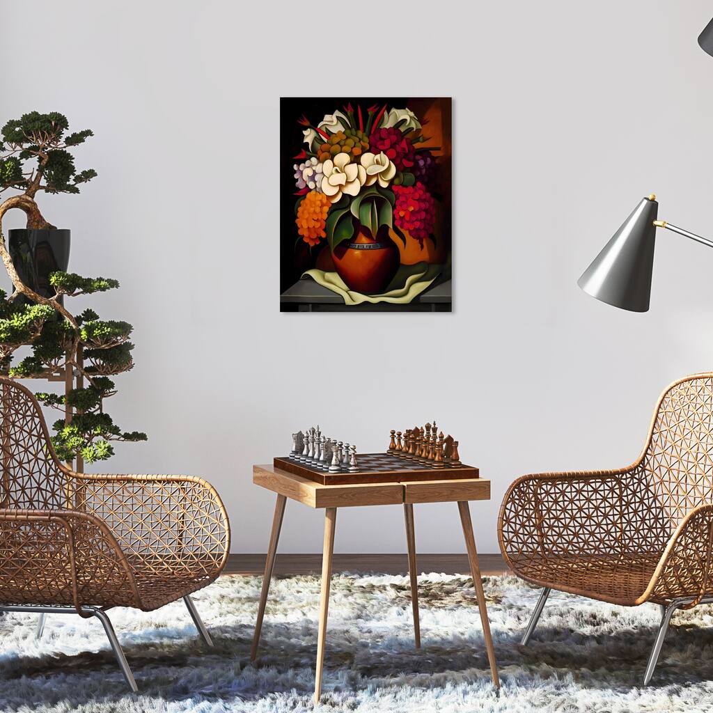 Wynwood Studio Canvas Floral and Botanical Mexican Flower Vase II Red and Traditional Wall Art Canvas Print