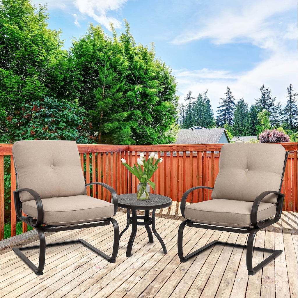 Futzca Spring Patio Chairs, 3-Piece Bistro Set Outdoor Furniture with Cushioned Seats