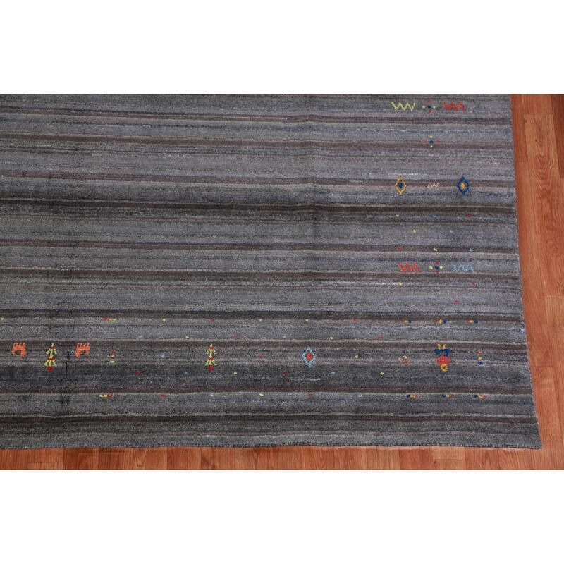 Hand Knotted Oriental 100% Wool Carpet Tribal Tribal Greys & Charcoal Gabbeh Area Rug - 8' 2'' X 8' 3''