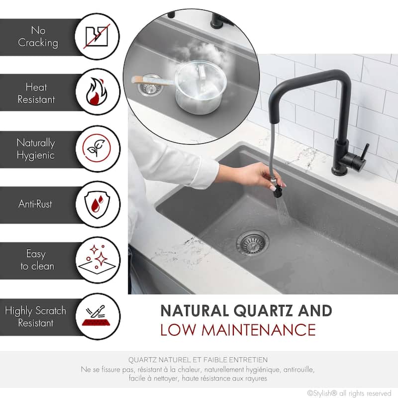 STYLISH Dual Mount 32" Single-Bowl Composite Granite Kitchen Sink - 32" x 18" x 9.5"