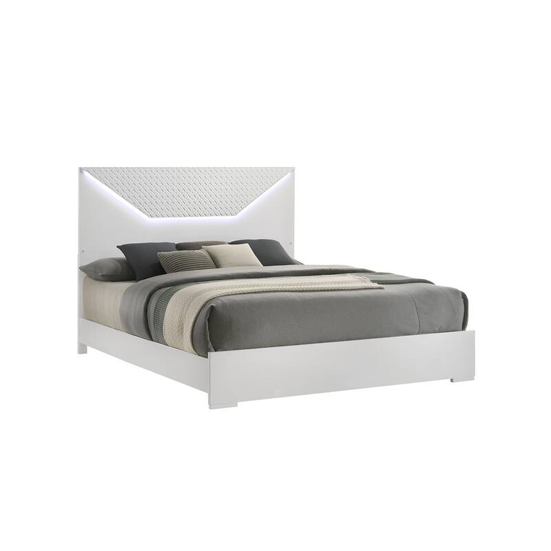 Blanca Modern Style Queen Bed Made with LED Headboard & Wood in White