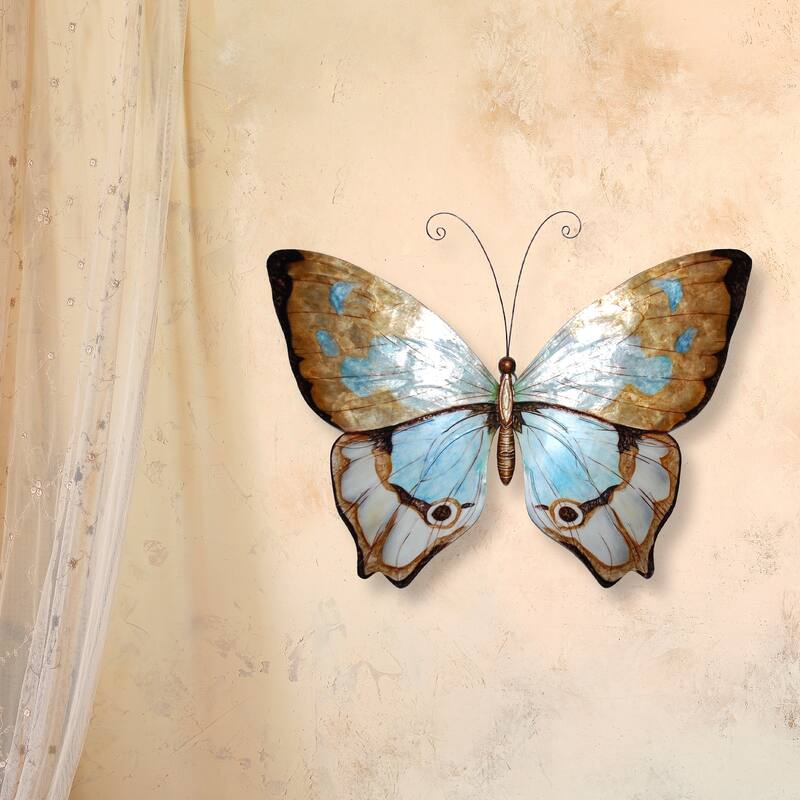 Butterfly Wall Decor Copper With Aqua (m2006) - 1 x 18 x 13