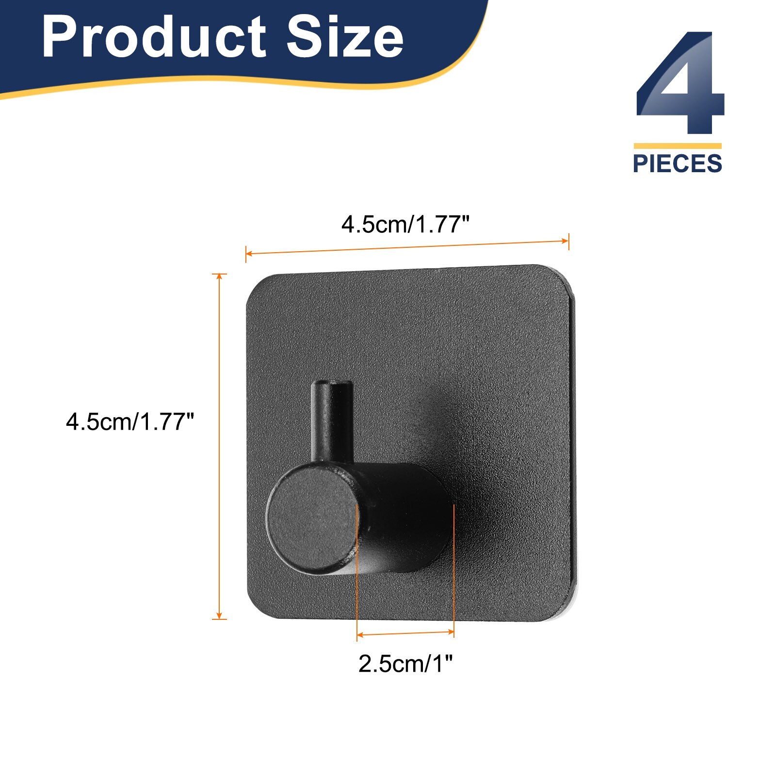 Self Adhesive Towel Aluminum Square Heavy Duty Hooks Sticky Wall Towel Hook for Bathroom, Kitchen, Home and Office - 4Pcs