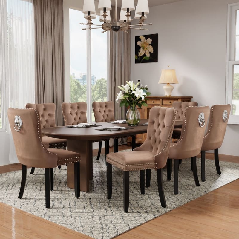 High-end Tufted Velvet Upholstered Nailhead Dining Chair Set of 4