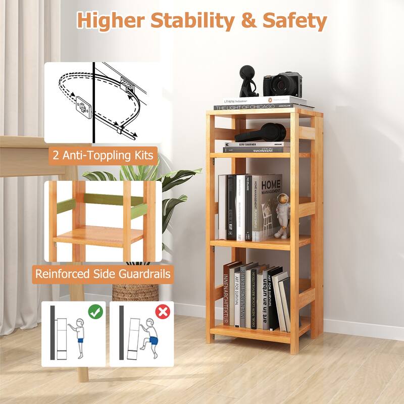 Gymax 2PCS 4-Tier Bookshelf Floor Storage Shelf w/ Rubber Wood Frame