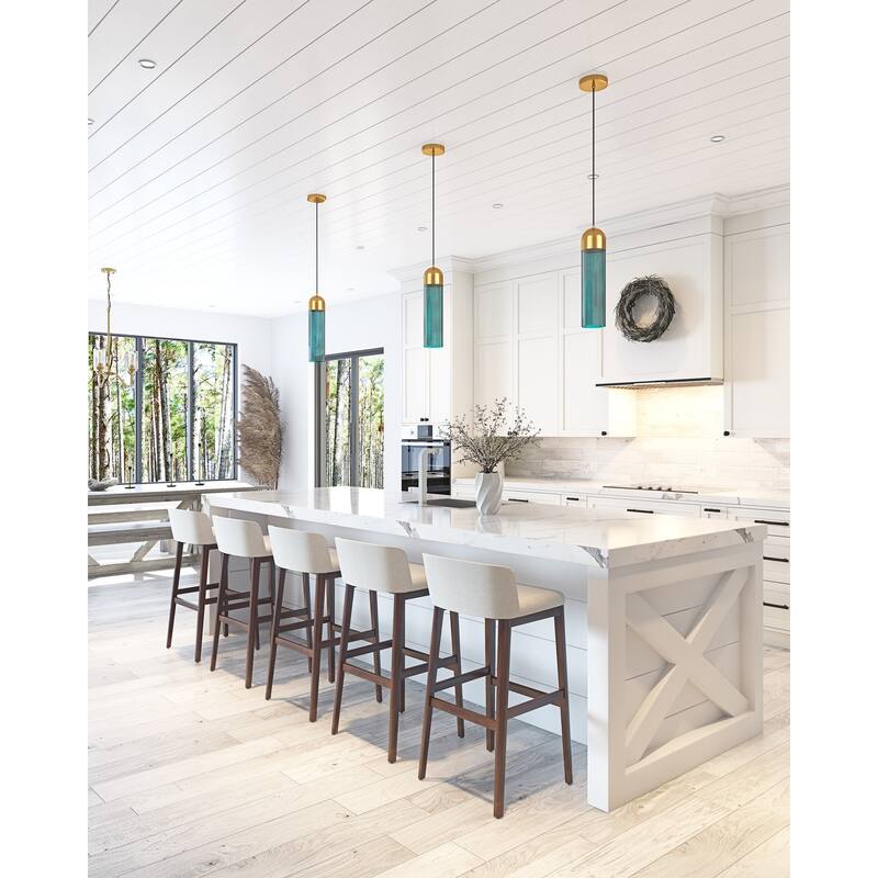 Modern Green Glass Cylinder Pendant Light Fixture for Kitchen Island Decor