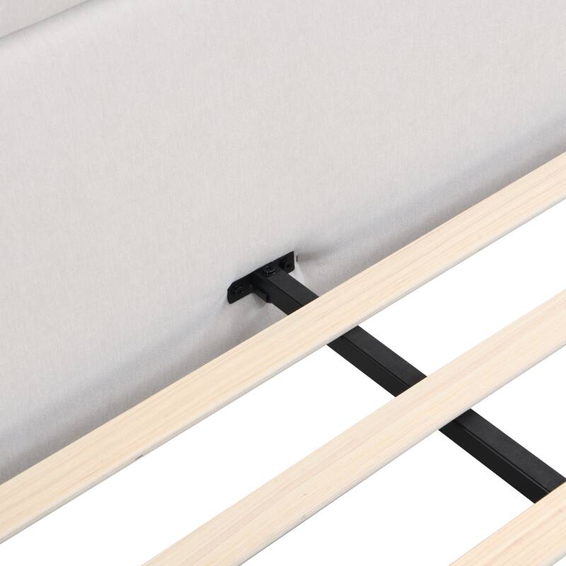 Linen Fabric Upholstered Platform Bed Frame with Wood Slat Frame Built-in Metal Legs Support Wingback Bed