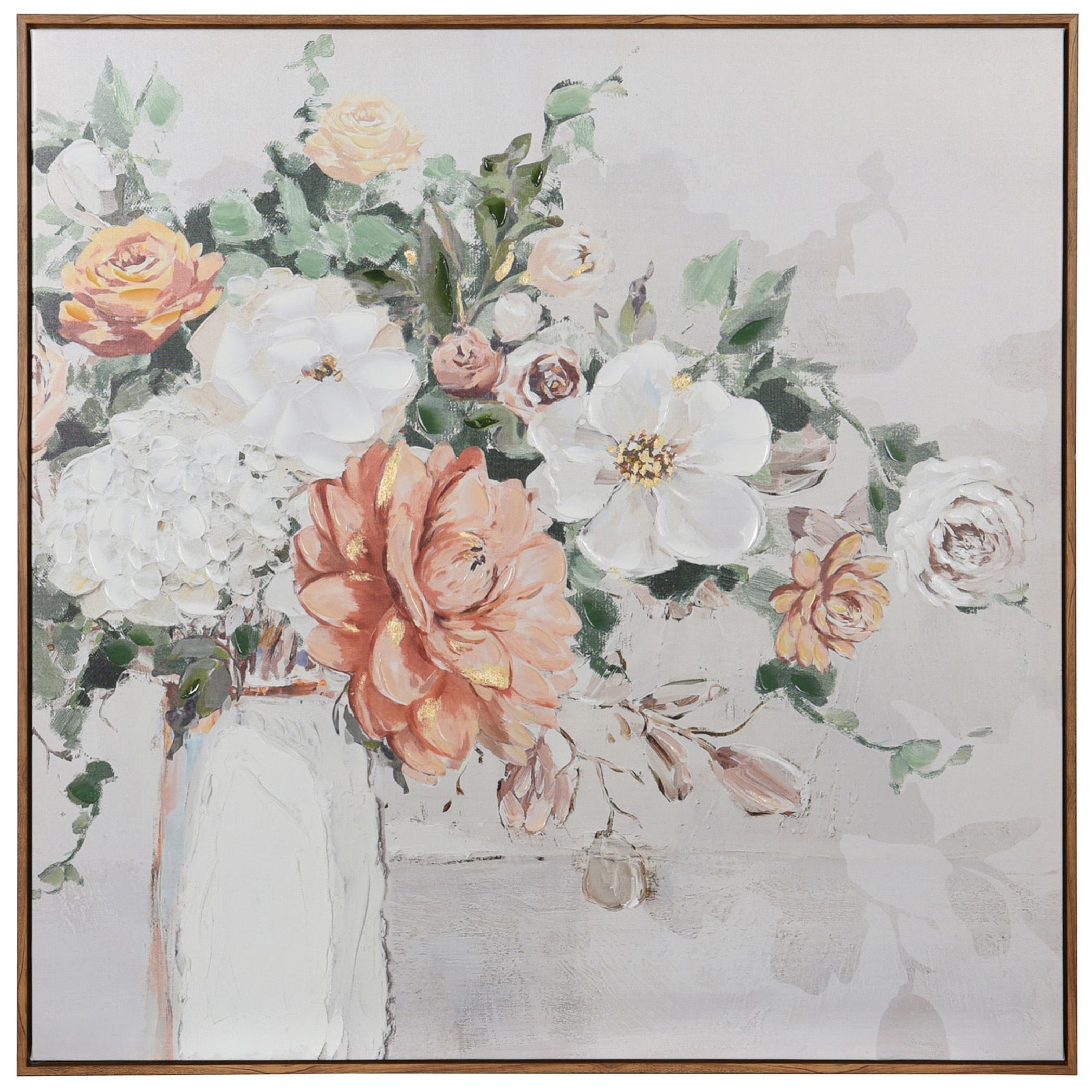 Spring Flowers - Abstract Bouquet Canvas Wall Art - Natural Wood Frame