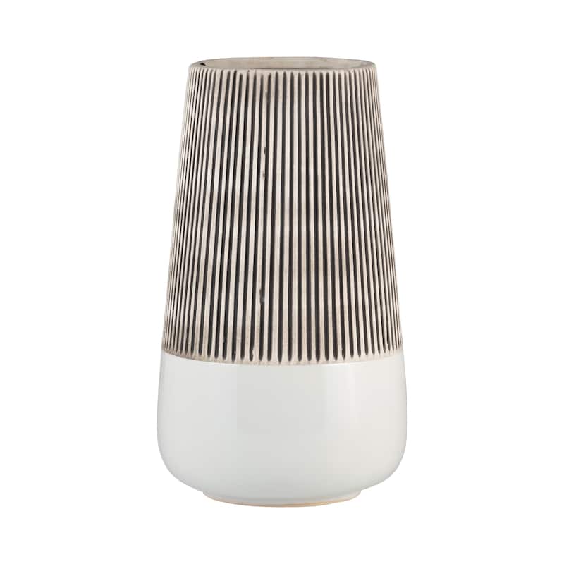 Sagebrook Home Ceramic Vase Contemporary Ivory and Beige Ridged Design Floral Vase For Decorative Table Accent