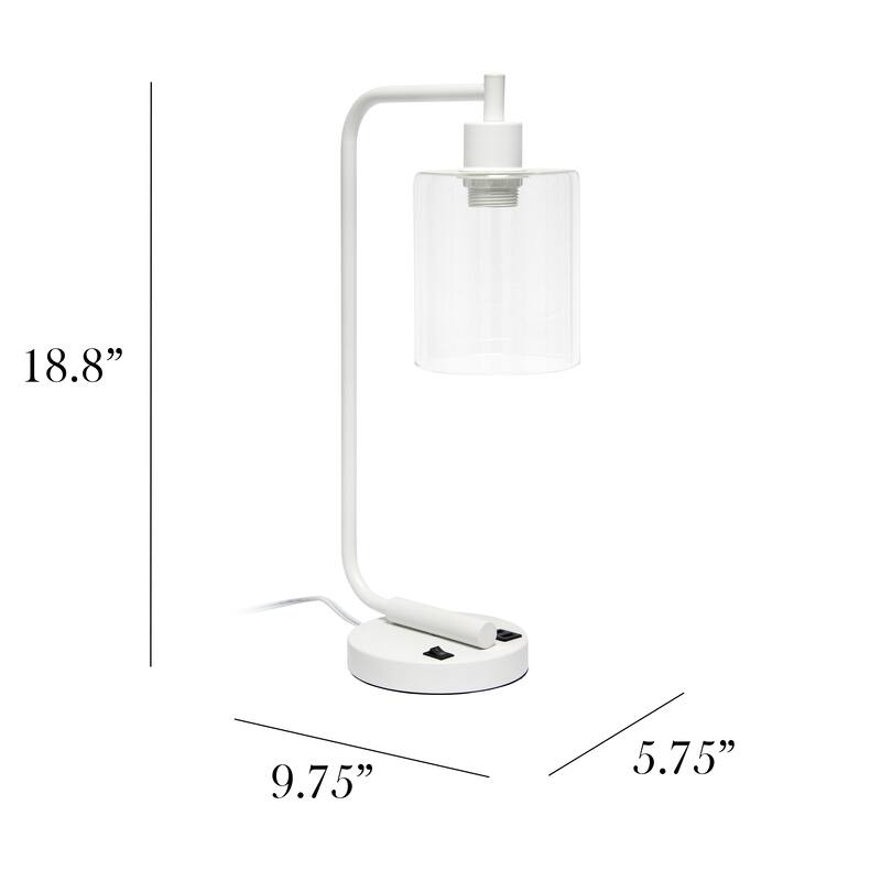 Simple Designs 18.8" Iron Lantern Desk Table Lamp with USB Port, Antique Brass, With LED Bulb
