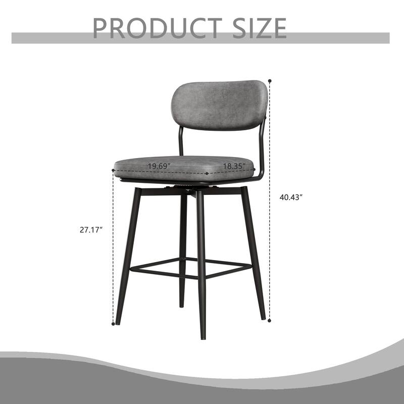 Bar Chairs Set of 2 Piece Set, 360 ° Swivel Bar Chair with Leather Cushions and Iron Brackets Counter Height Bar Chairs