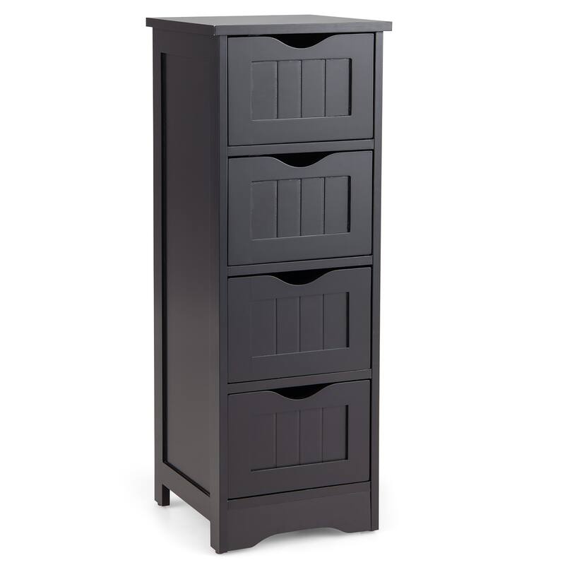 Gymax Bathroom Floor Cabinet Free Standing Storage Side Organizer W/4