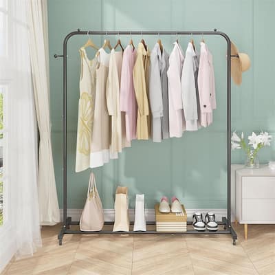 Clothes Rack With Wheels Freestanding Simple Single Pole - 15.75"D x 45.28"W x 57.48"H