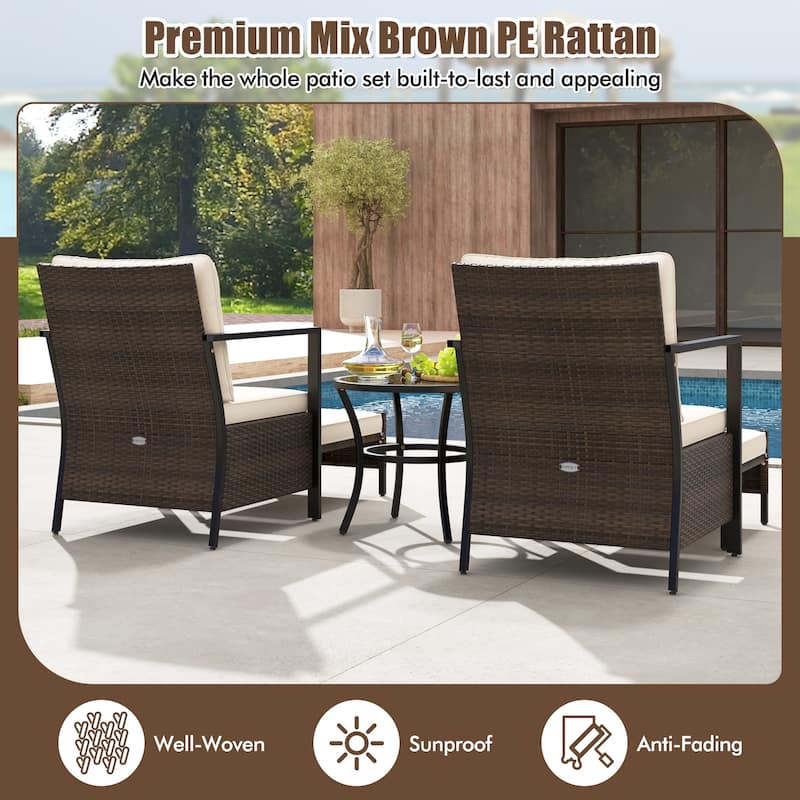 Gymax Set of 5 Furniture Set Rattan Chairs & Ottomans w/ Glass Topped