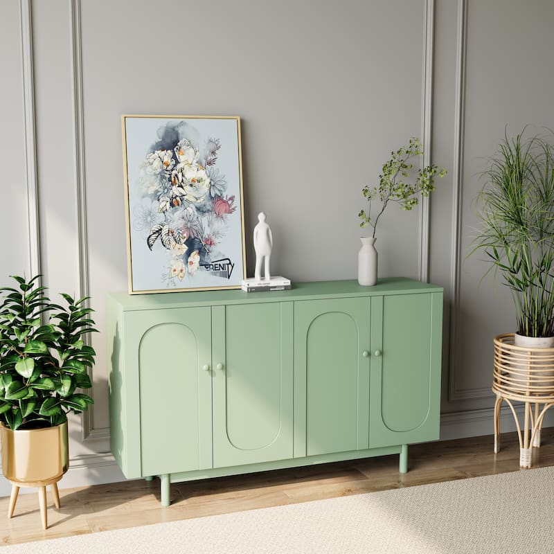 Stylish and Functional 4-Door Intaglio Storage Cabinet with Wood Legs