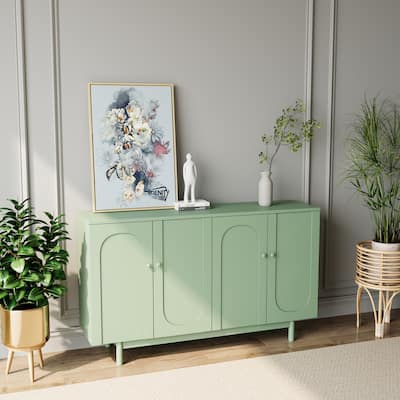 Stylish and Functional 4-Door Intaglio Storage Cabinet with Wood Legs