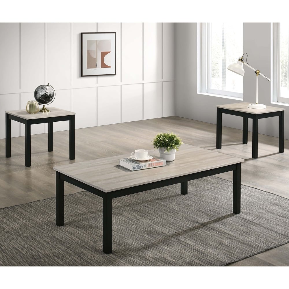 Furniture of America Sonnet Modern 3-Piece Wood Coffee Table Set with 2 End Tables