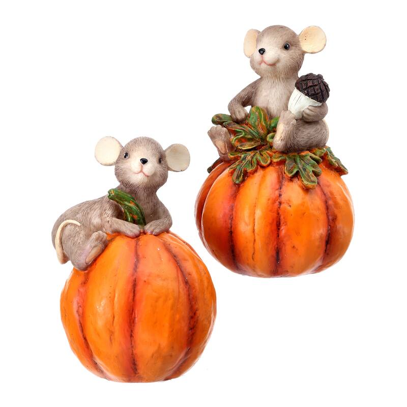 4.5" Resin Mouse On Pumpkin Set of 2"