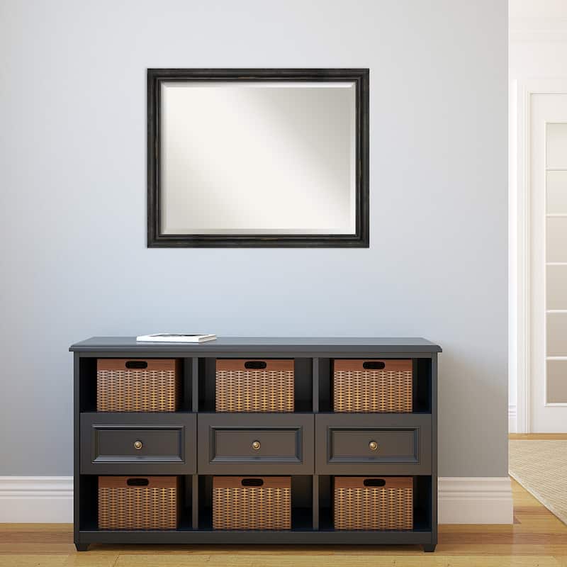 Beveled Wood Wall Mirror - Rustic Pine Black Narrow Frame