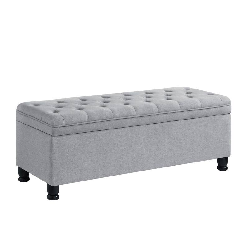 Modern Upholstered Tufted Storage Bench, 45" Wide Bed Bench with Spindle Wooden Legs