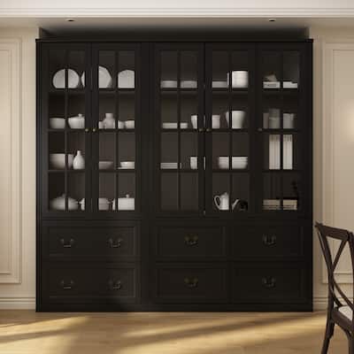 Modular Glass Doors Display Cabinet Combo Bookcase Home Office Pantry
