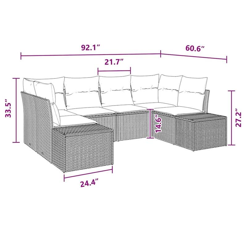vidaXL 6 Piece Garden Sofa Set with Cushions Black Poly Rattan - 61 x 114 x 27 in