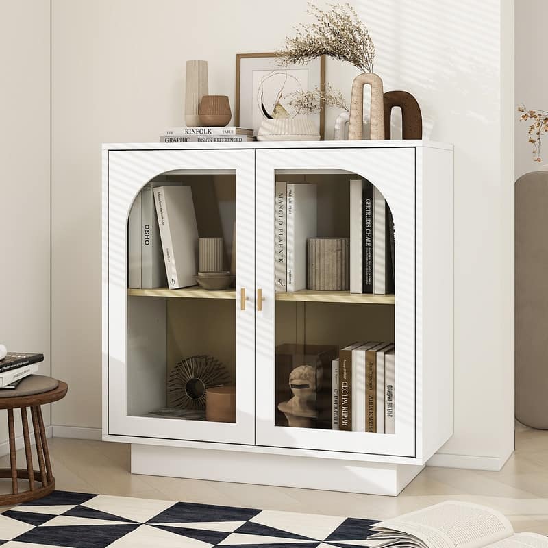 Storage Cabinet with Acrylic Door for Living Room, Dining Room, Study - White