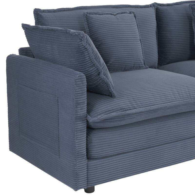 Roomfitters 112.6" Modern Corduroy Modular Sectional Sofa with Side Storage Pockets and 3 Movable Ottomans for Living Room