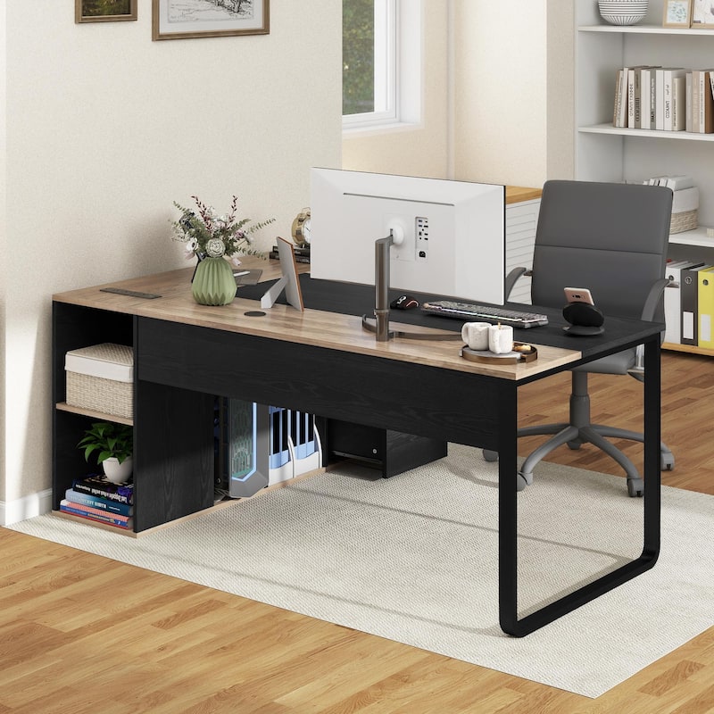 Moasis 71" L Shaped Office Computer Desk with Drawers and File Cabinet