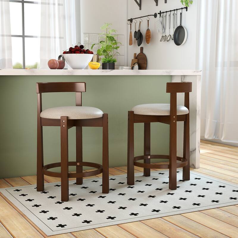 Gymax 24'' Counter Height Bar Stools Set of 2 w/Backrests & Footrests