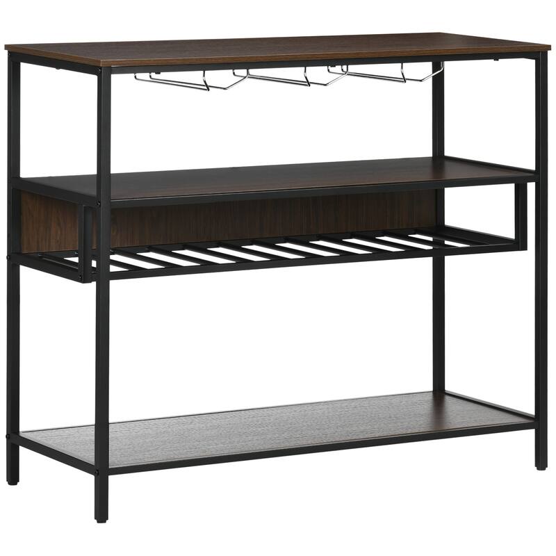 HOMCOM Industrial Wine Rack with 11-Bottles Holder, Free Standing Wine Shelf with Glass Holders, Dark Brown