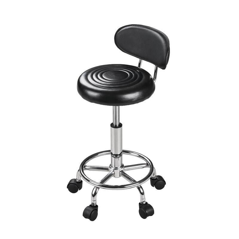 Javlergo White Office Chair Stool PU Leather Backrest Rolling Salon Stool Round Swivel Drafting Spa Stool - Black