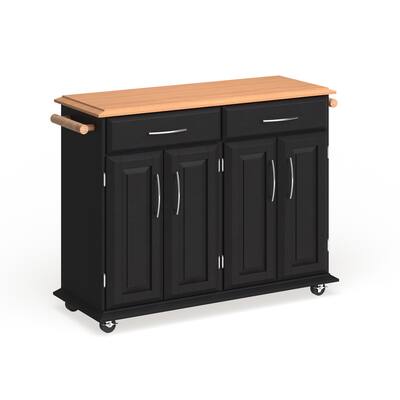 Dolly Madison Black Wood with Natural Wood Top Kitchen Cart