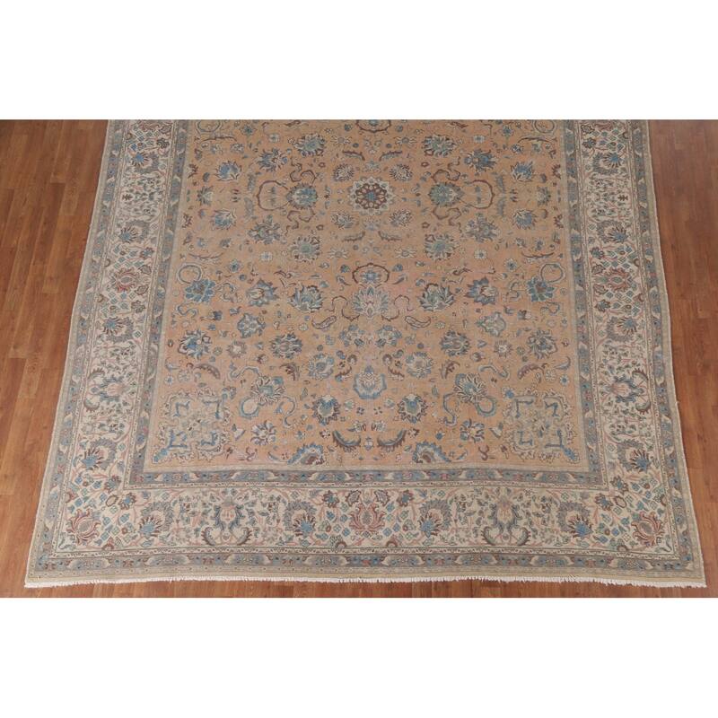 Hand Knotted Oriental 100% Wool Carpet Traditional All-Over Coral Tabriz Area Rug - 12' 6'' X 9' 7''