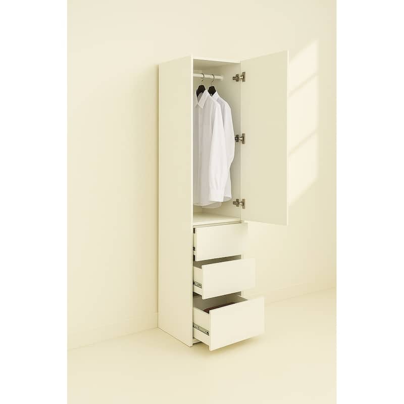 Elise Slim Modular Wood Closet Cabinet with Drawers in White - 15.7"D x 17.72"W x 70.9"H