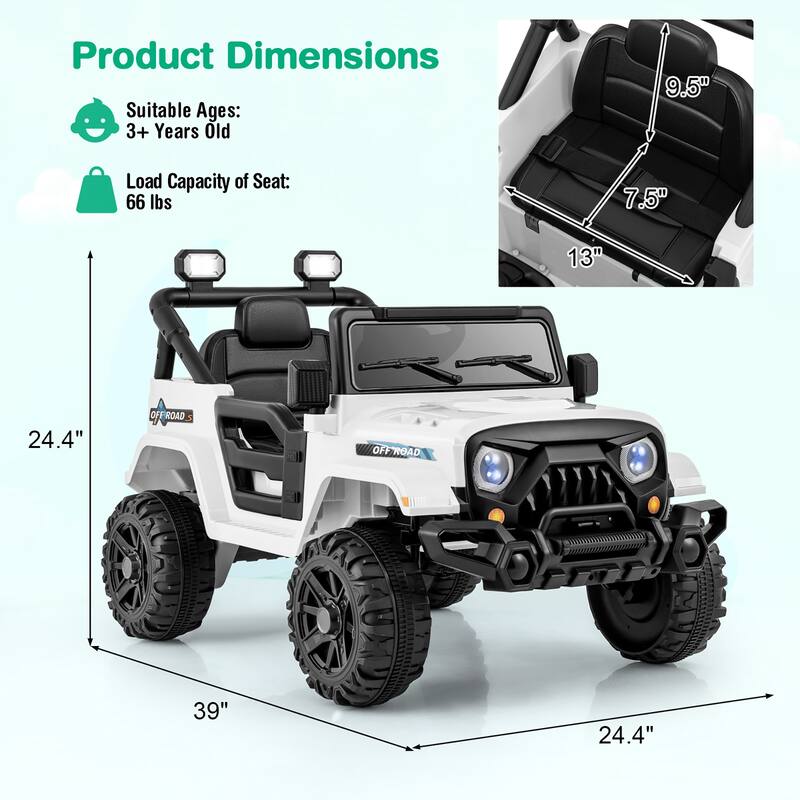 Gymax 12V Kids Ride on Truck Car w/Remote Control Threaded Wheels 3