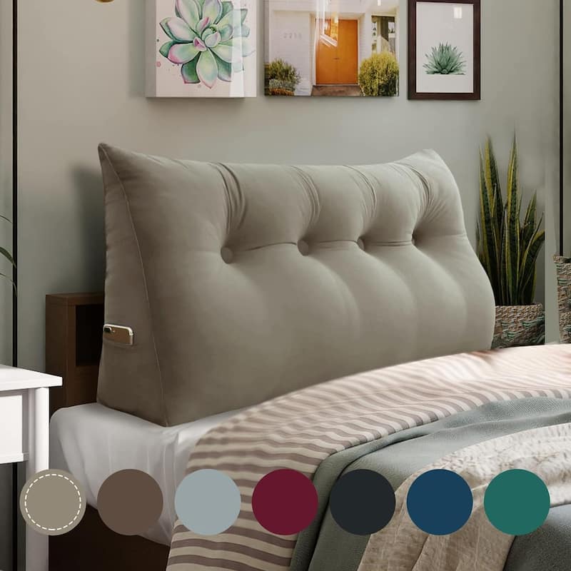 Velvet Headboard Reading Wedge Pillow for Bed Rest Sit Up Back Support - Full - Tan
