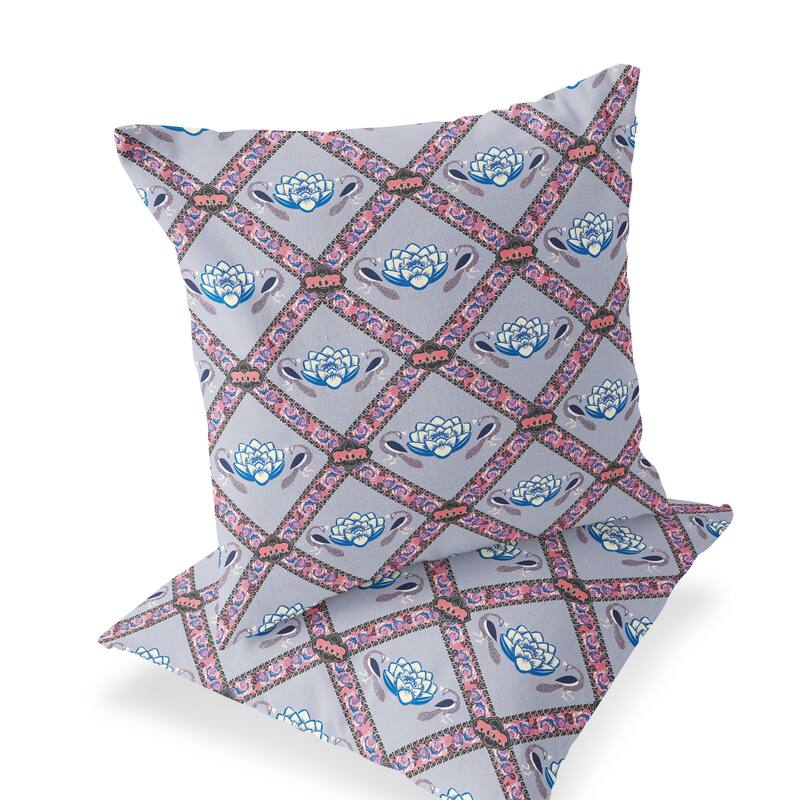 HomeRoots Set of Two 16" X 16" Blue and Gray Peacock Blown Seam Floral Indoor Outdoor Throw Pillow - 16.00' X '16.00' X '5.00