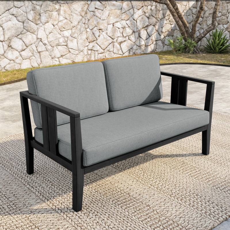Outdoor Patio Wood Loveseat with Cushion